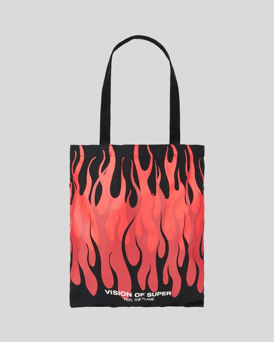 Vision Of Super BLACK SHOPPER BAG WITH TRIPLE FLAMES AND LOGO PRINT Online