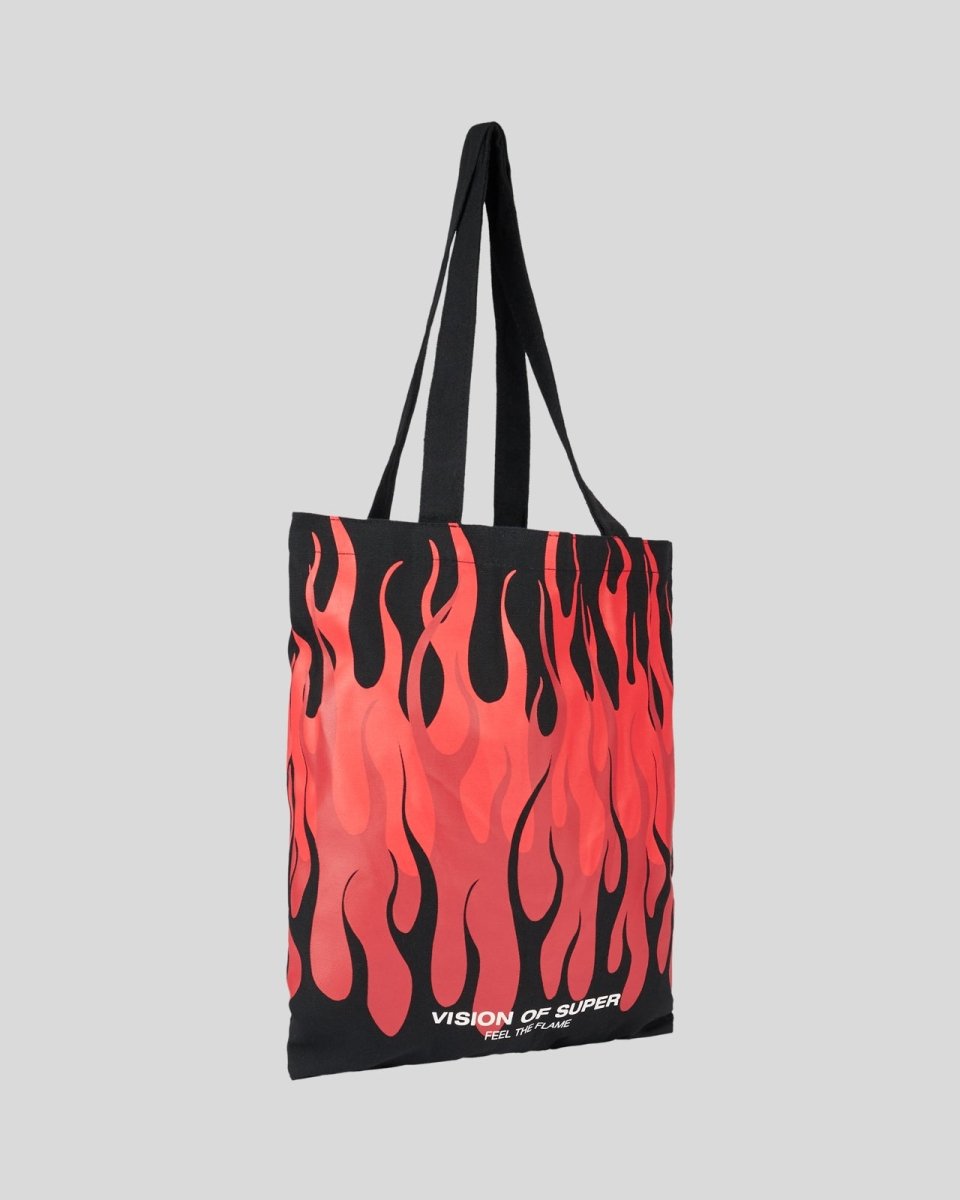Vision Of Super BLACK SHOPPER BAG WITH TRIPLE FLAMES AND LOGO PRINT Online