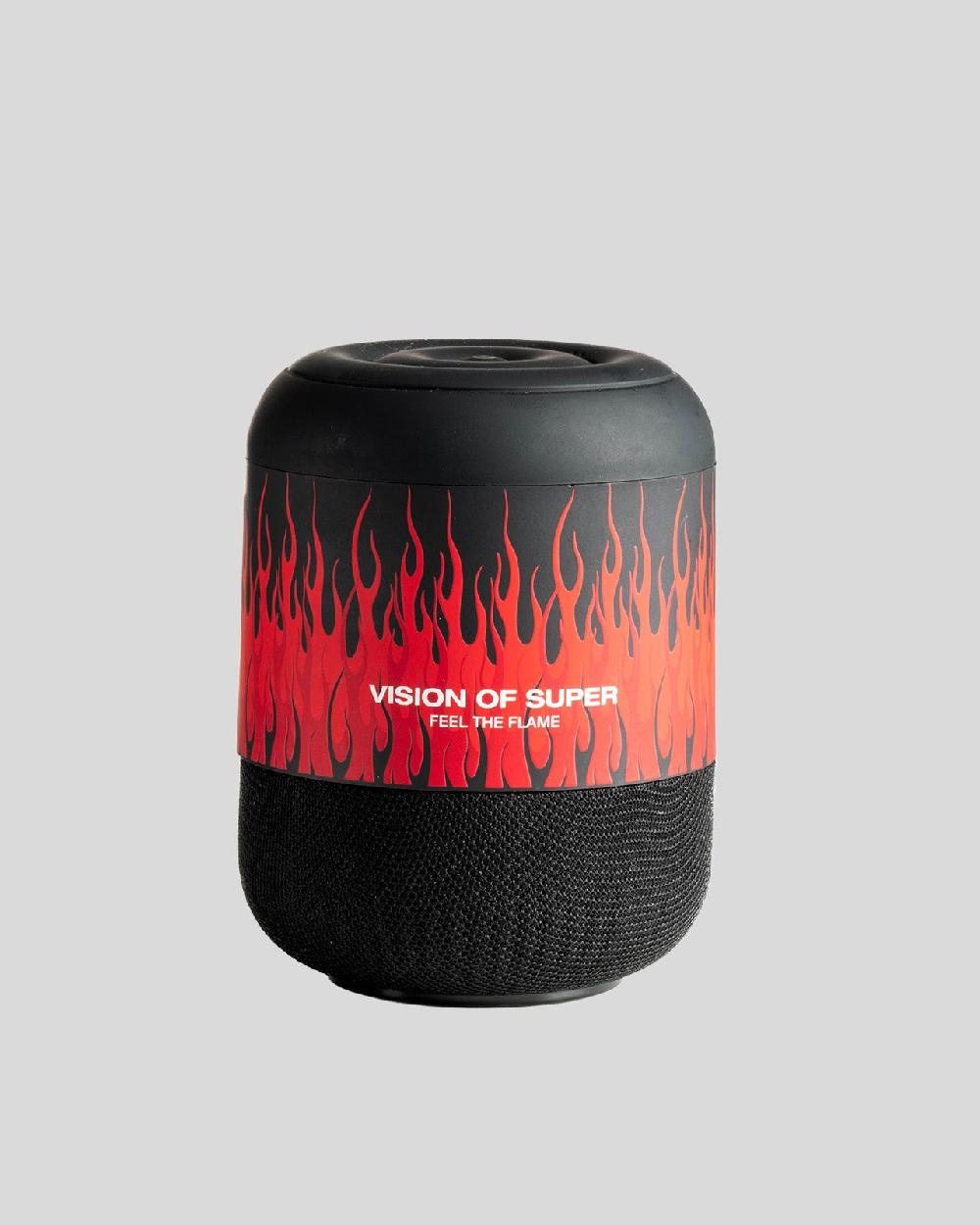 Vision Of Super BLACK SPEAKER WITH RED FLAMES AND WHITE LOGO In Vendita