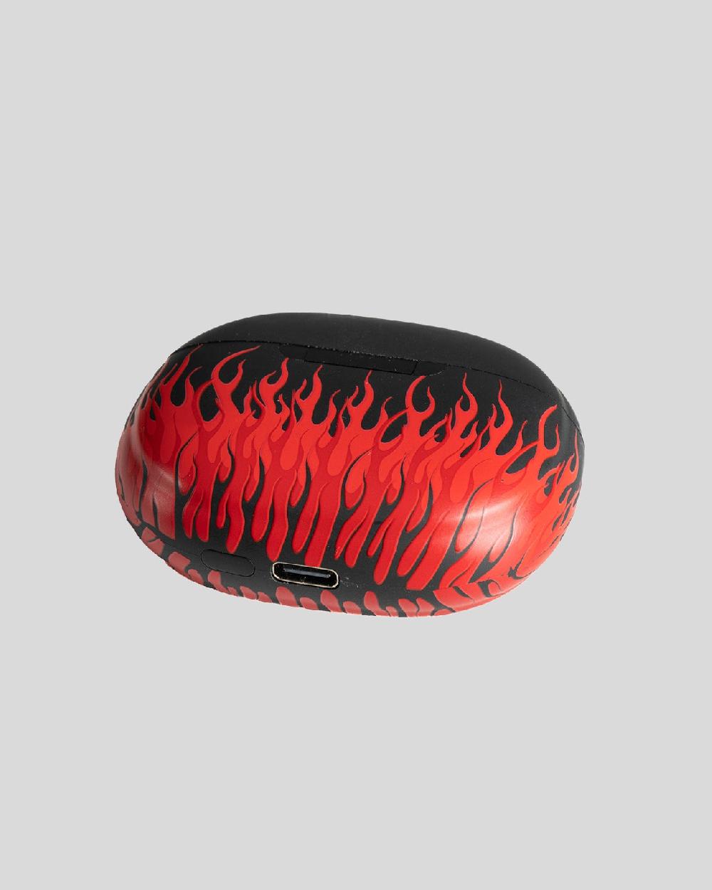 Vision Of Super BLACK EARPHONES WITH RED FLAMES AND WHITE LOGO Saldi