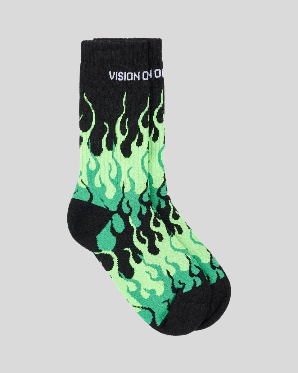 Vision Of Super BLACK SOCKS WITH GREEN TRIPLE FLAMES Hotsell