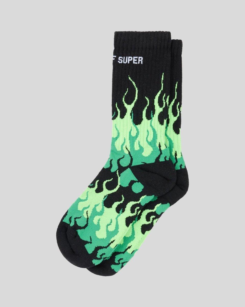 Vision Of Super BLACK SOCKS WITH GREEN TRIPLE FLAMES Hotsell
