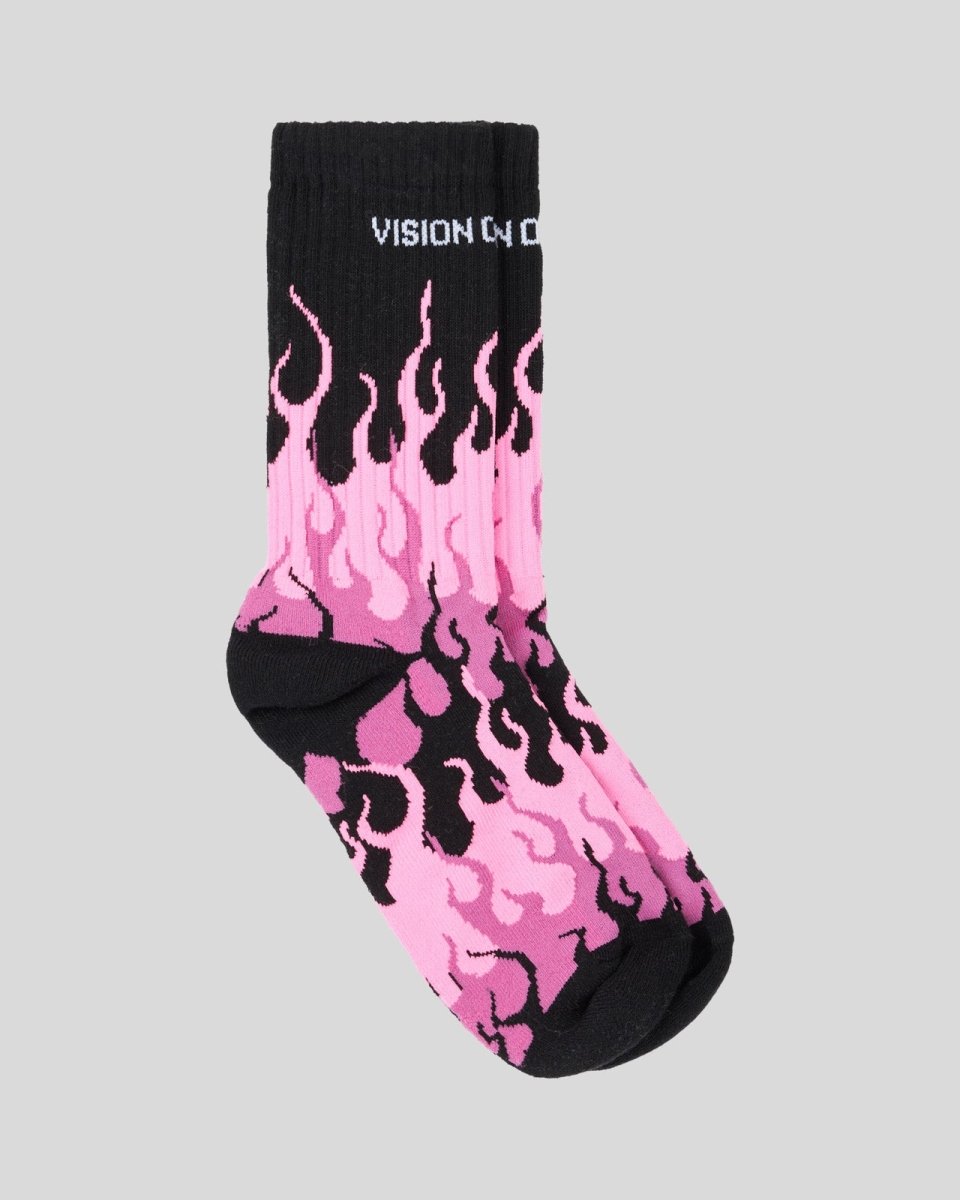 Vision Of Super BLACK SOCKS WITH FUCHSIA TRIPLE FLAMES Vendita Economica