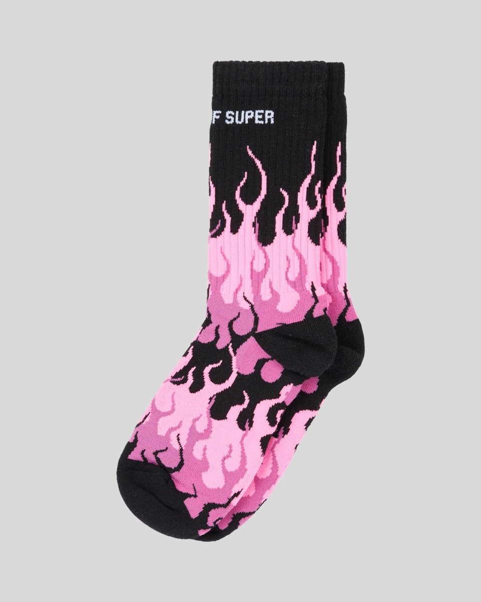 Vision Of Super BLACK SOCKS WITH FUCHSIA TRIPLE FLAMES Vendita Economica