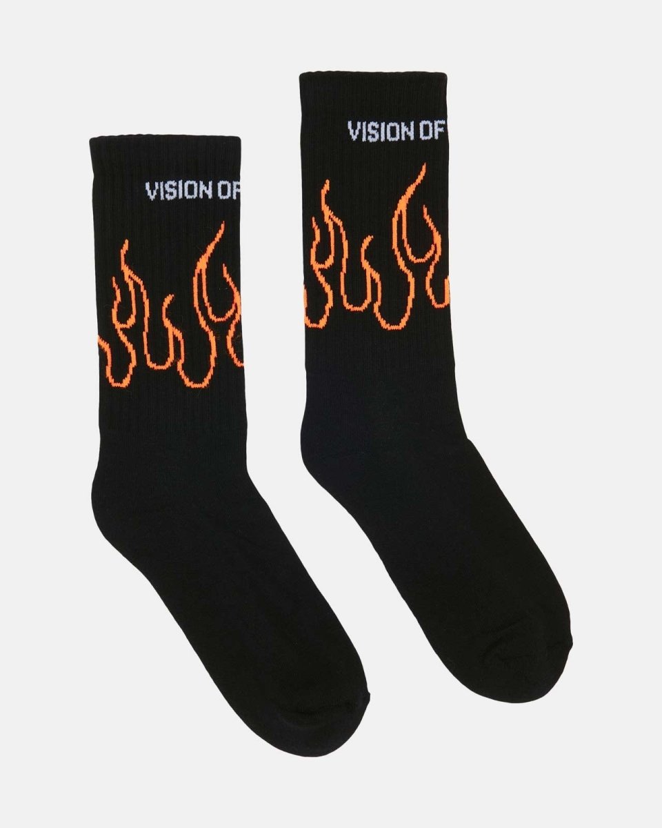 Vision Of Super BLACK SOCKS WITH ORANGE OUTLINE FLAMES I Più Venduti