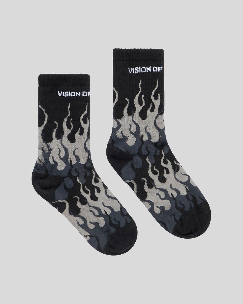 Vision Of Super BLACK SOCKS WITH GREY TRIPLE FLAMES Italy