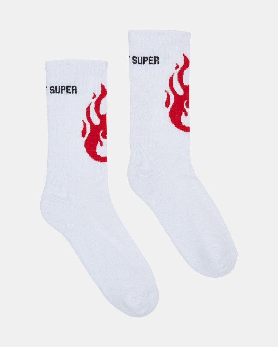 Vision Of Super WHITE SOCKS WITH RED FLAMES 2025
