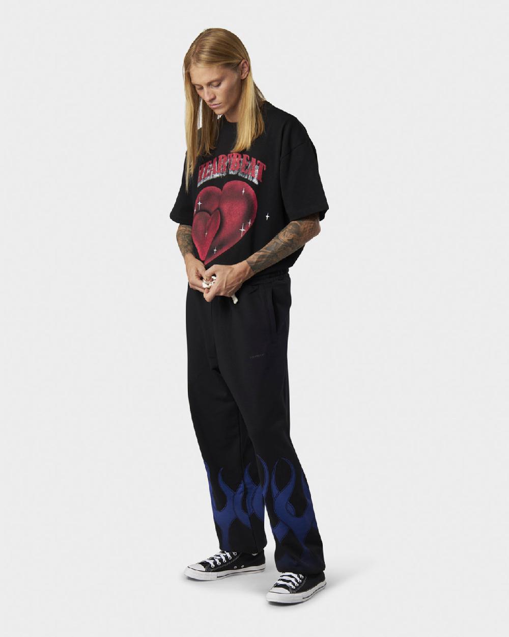 Vision Of Super BLACK PANTS WITH BLUE FLAMES Sottocosto