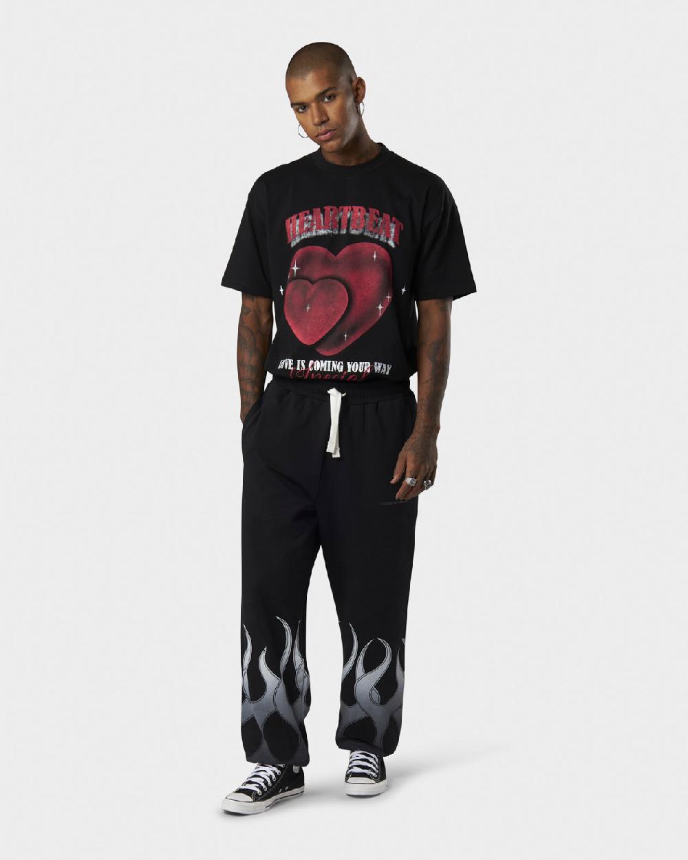 Vision Of Super BLACK PANTS WITH WHITE FLAMES Convenienza