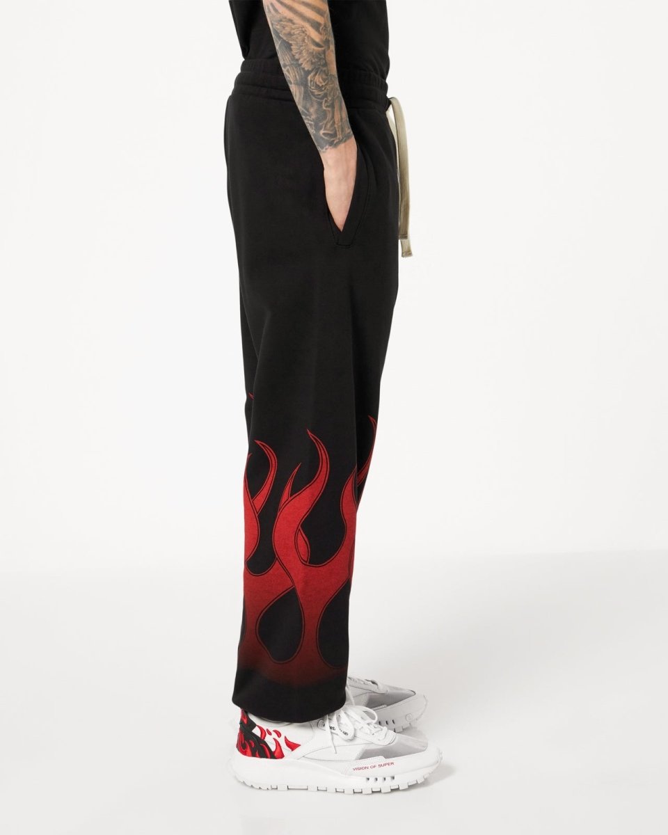 Vision Of Super BLACK PANTS WITH RED FLAMES Novità