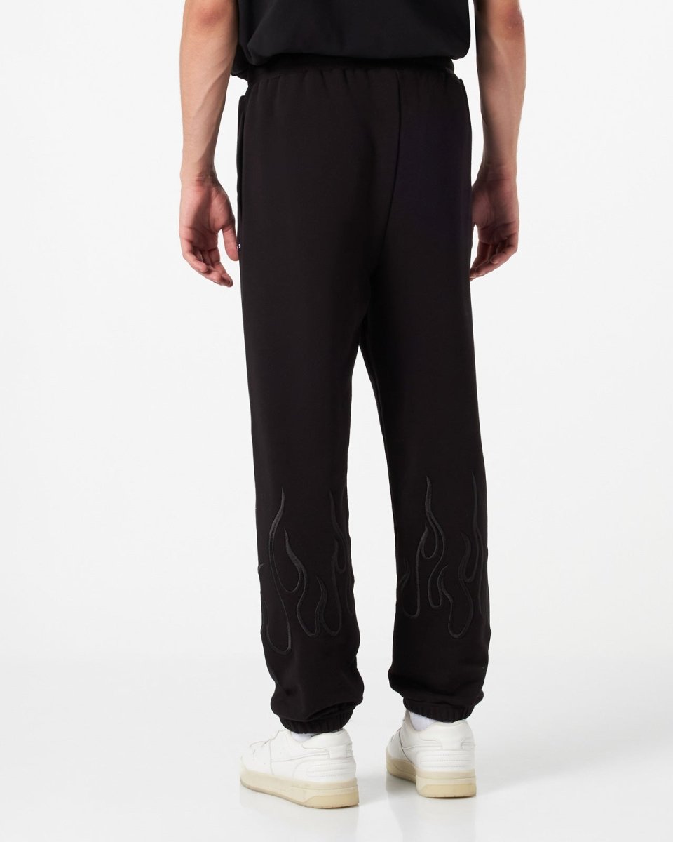 Vision Of Super BLACK PANTS WITH BLACK EMBROIDERED FLAMES Ultimo giorno