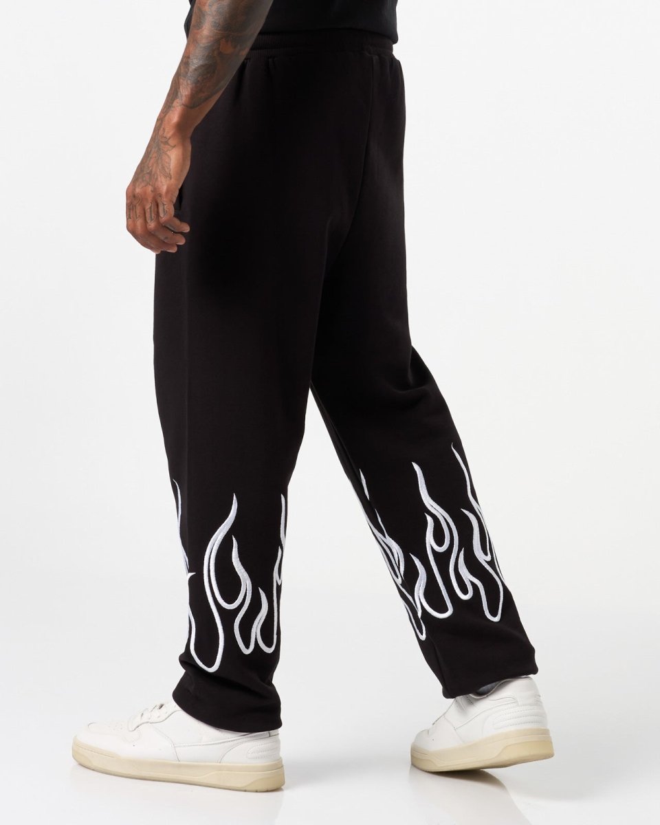 Vision Of Super BLACK PANTS WITH WHITE EMBROIDERED FLAMES Sconto