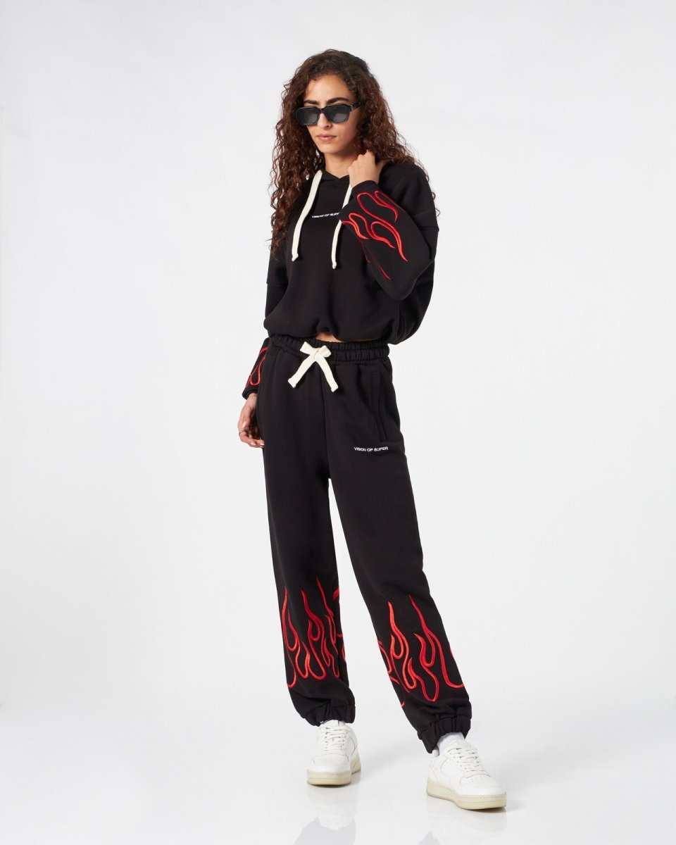 Vision Of Super BLACK WOMAN PANTS WITH RED FLAMES Online