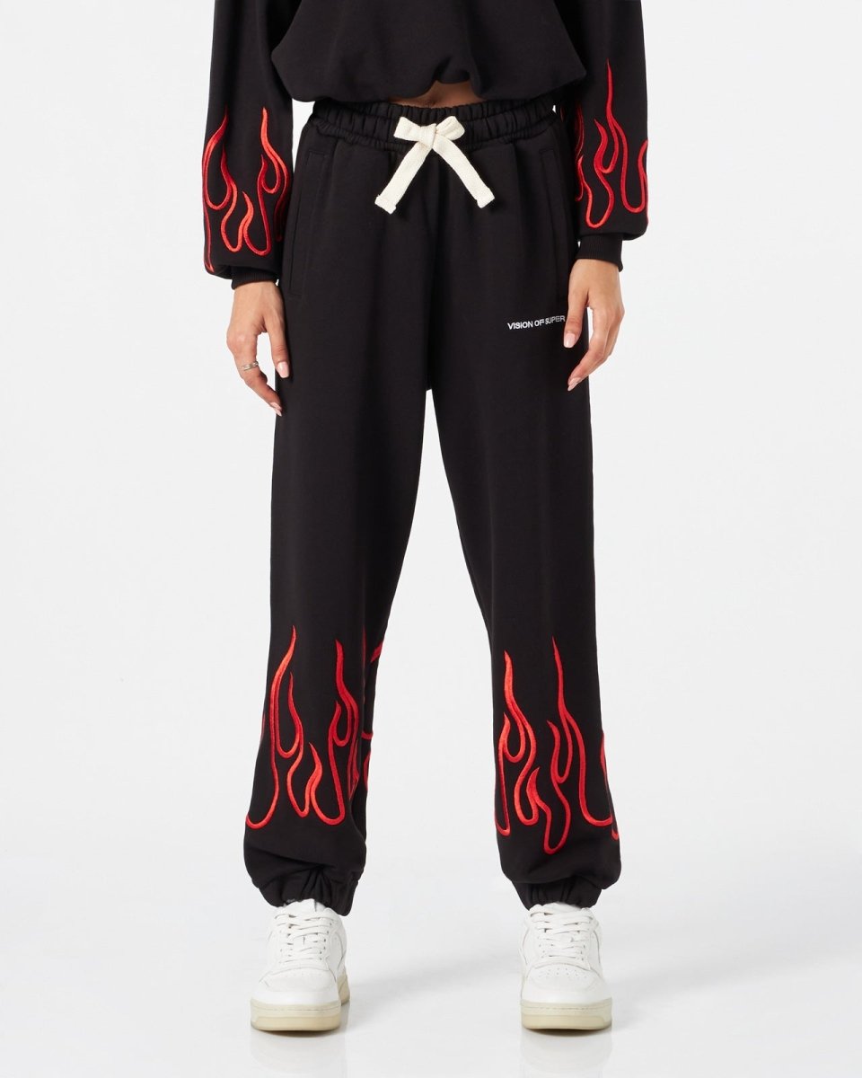 Vision Of Super BLACK WOMAN PANTS WITH RED FLAMES Online