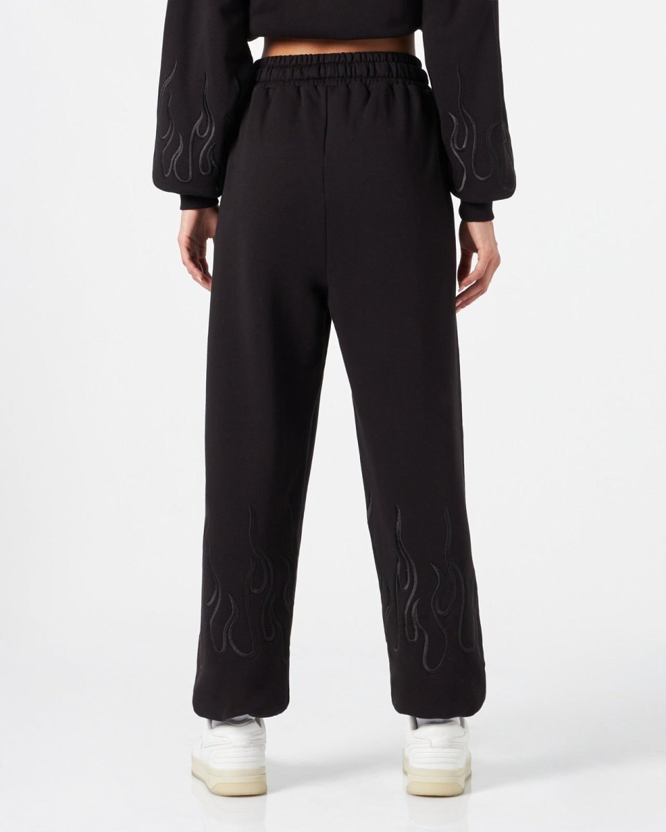 Vision Of Super BLACK WOMAN PANTS WITH BLACK EMBROIDERED FLAMES Outlet