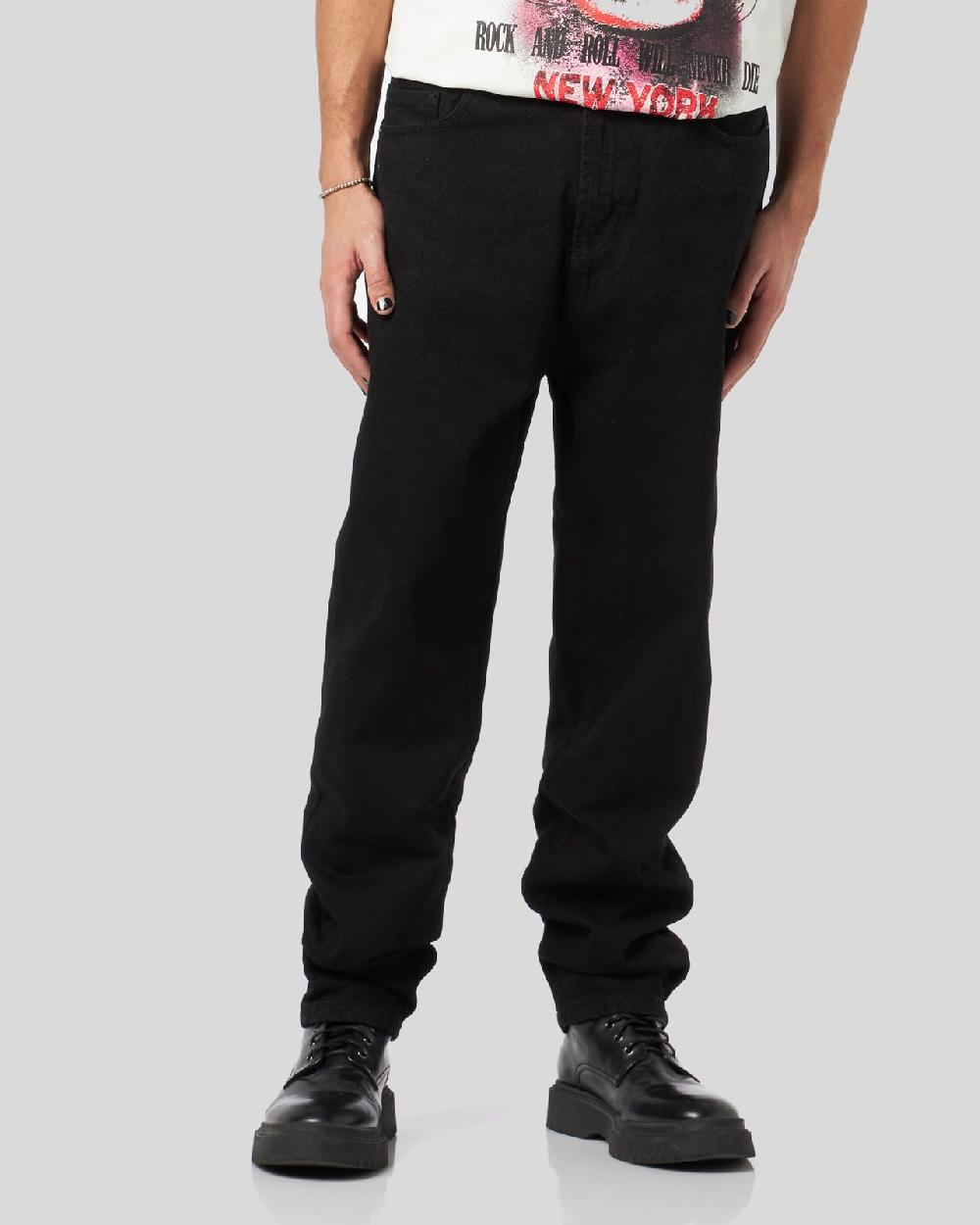 Vision Of Super BLACK DENIM JEANS WITH PRINTED FLAMES AND LOGO In Vendita