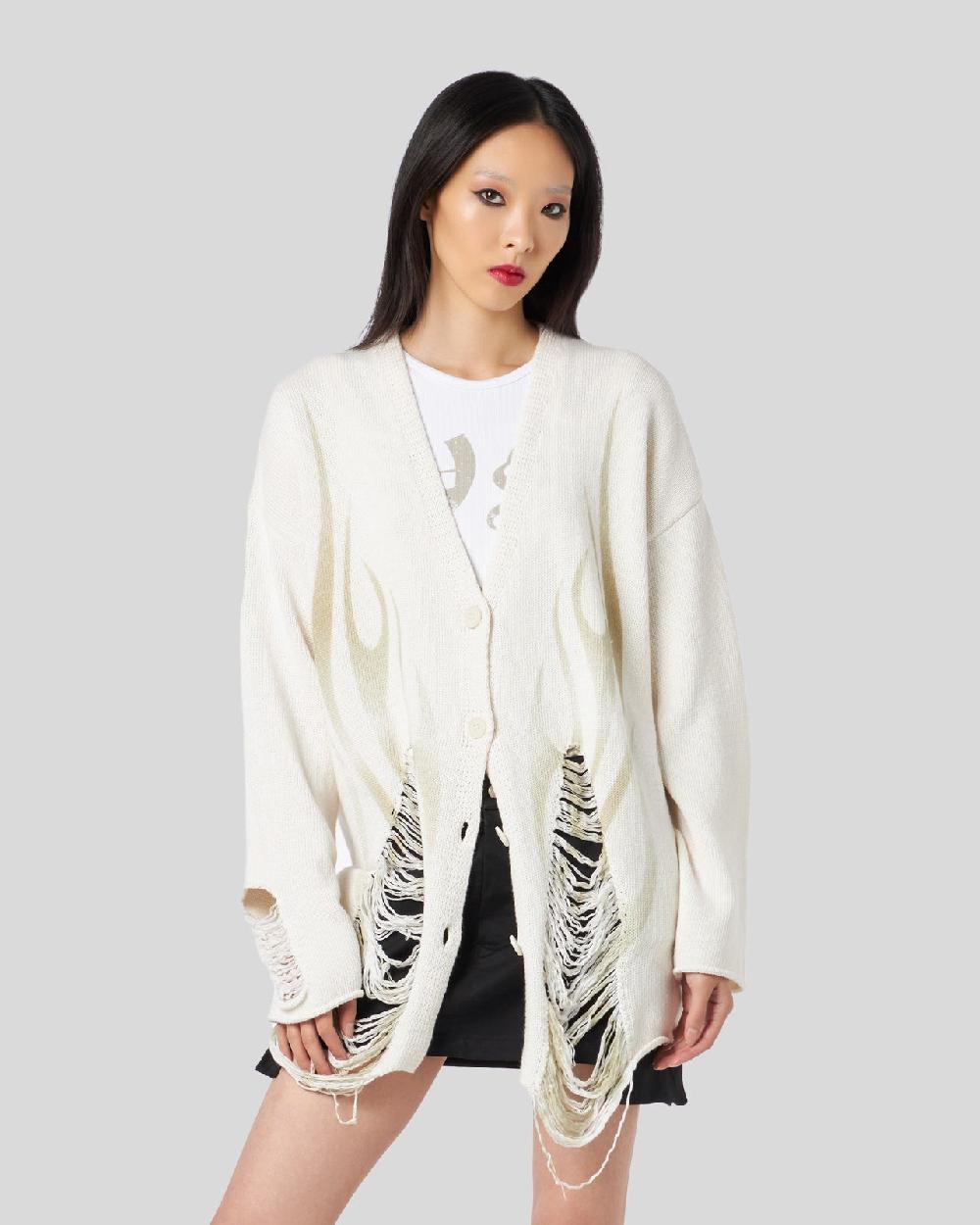 Vision Of Super SAND CARDIGAN WITH PRINTED TRIBAL FLAMES Saldi