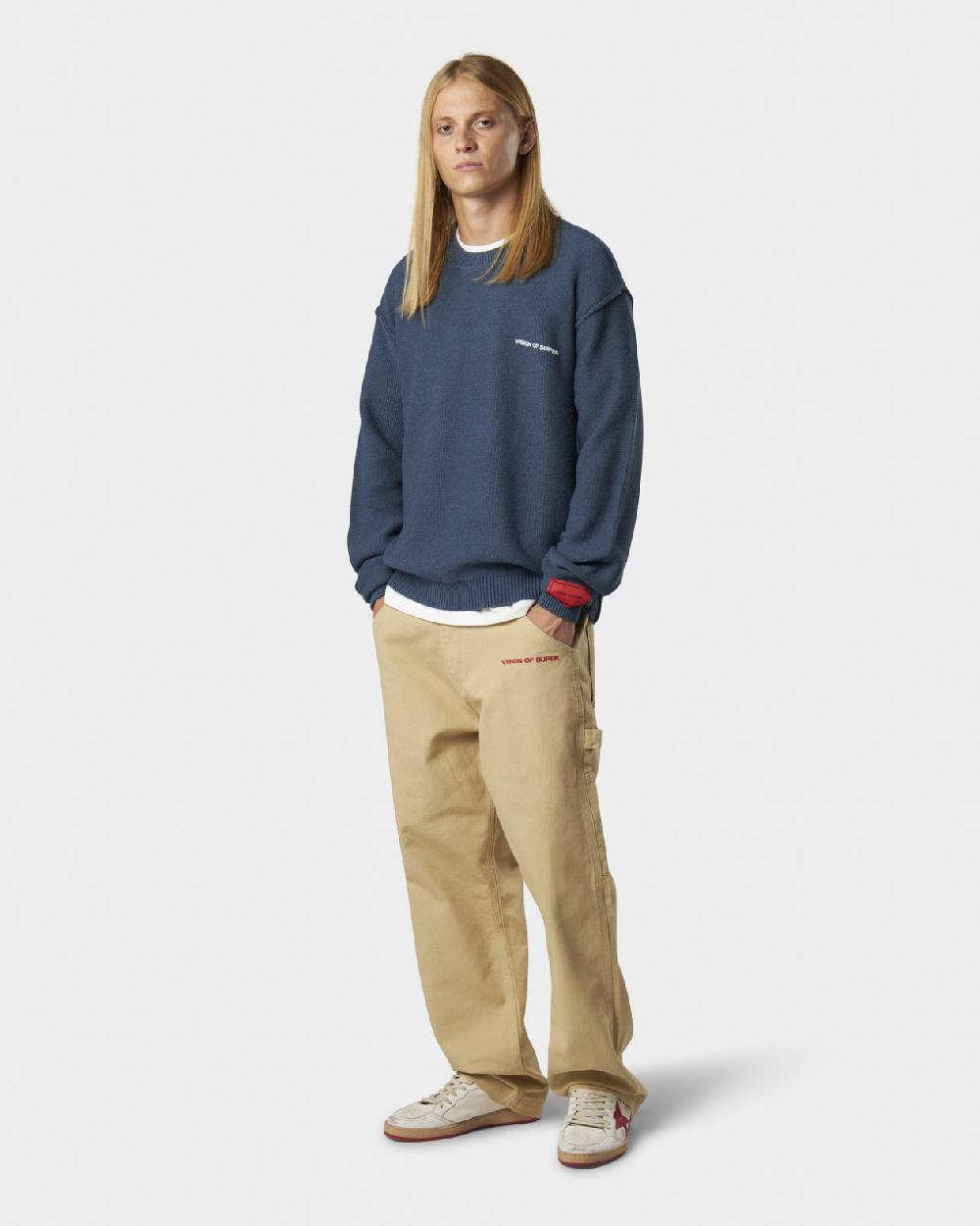 Vision Of Super BLUE JUMPER WITH WHITE PRINT VOS MILANO ON BACK AND PRINTED LOGO ON FRONT Vendita Calda