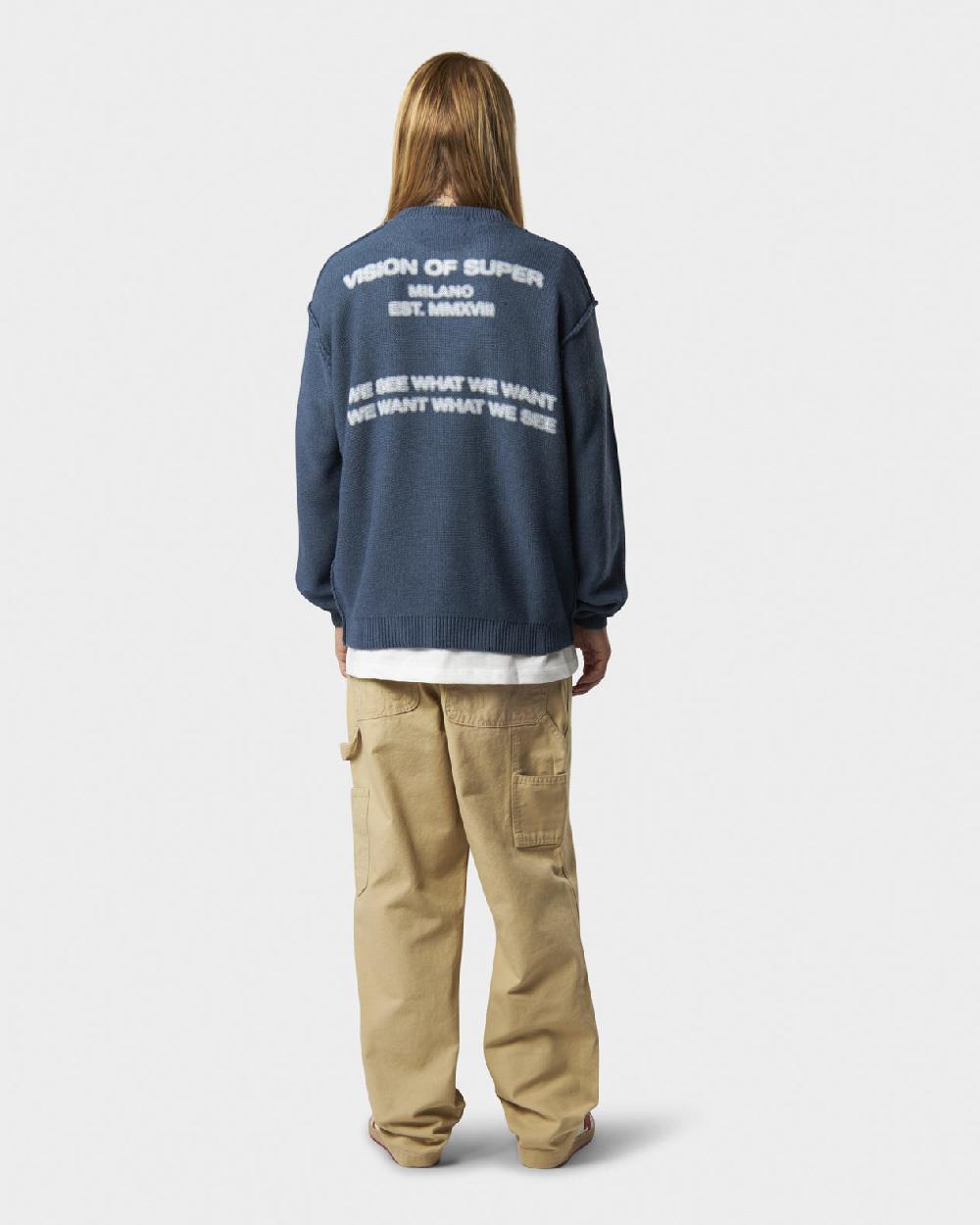 Vision Of Super BLUE JUMPER WITH WHITE PRINT VOS MILANO ON BACK AND PRINTED LOGO ON FRONT Vendita Calda