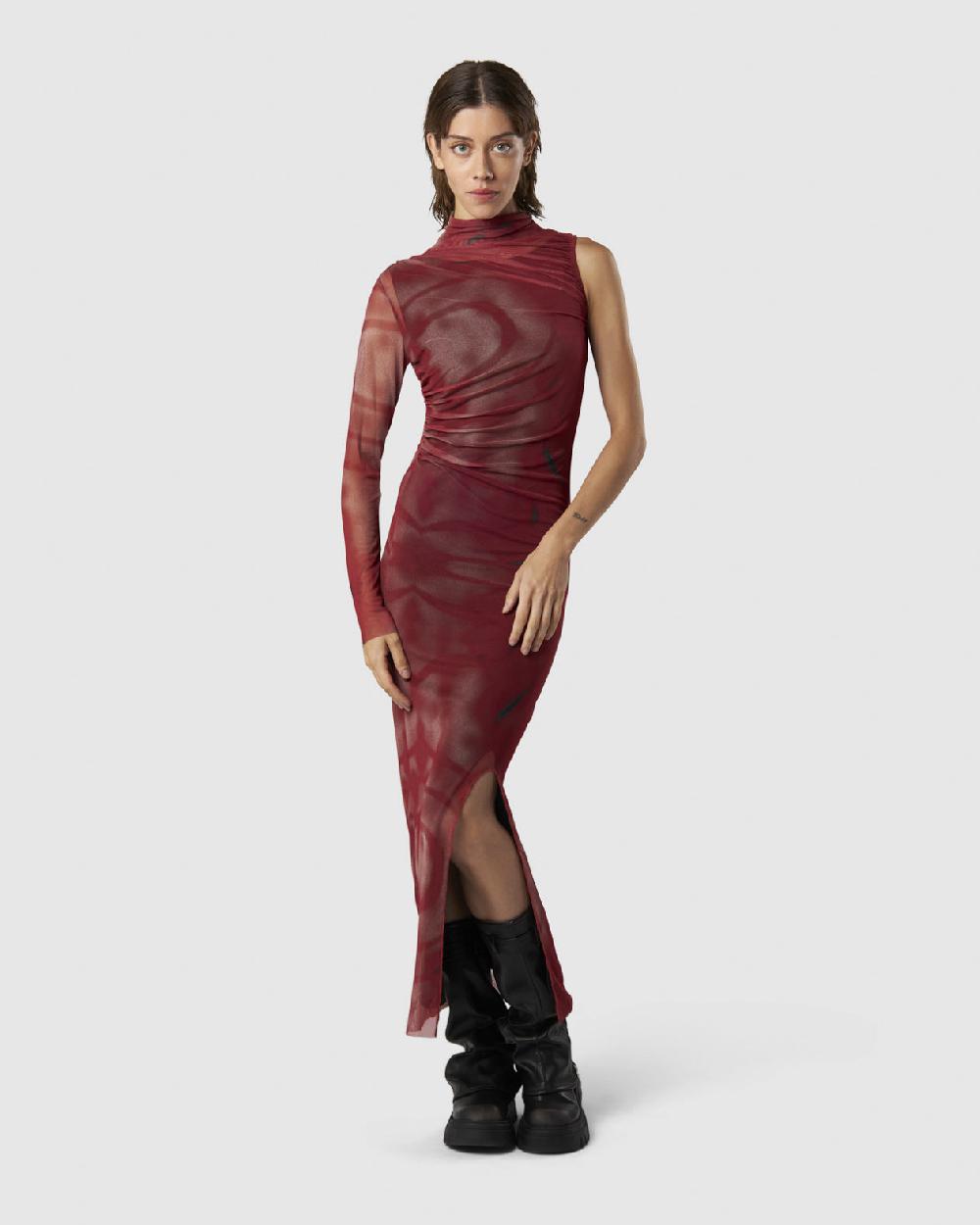 Vision Of Super ASYMMETRICAL LONG DRESS WITH RED GOTHIC GRAPHIC Saldi Di Fabbrica