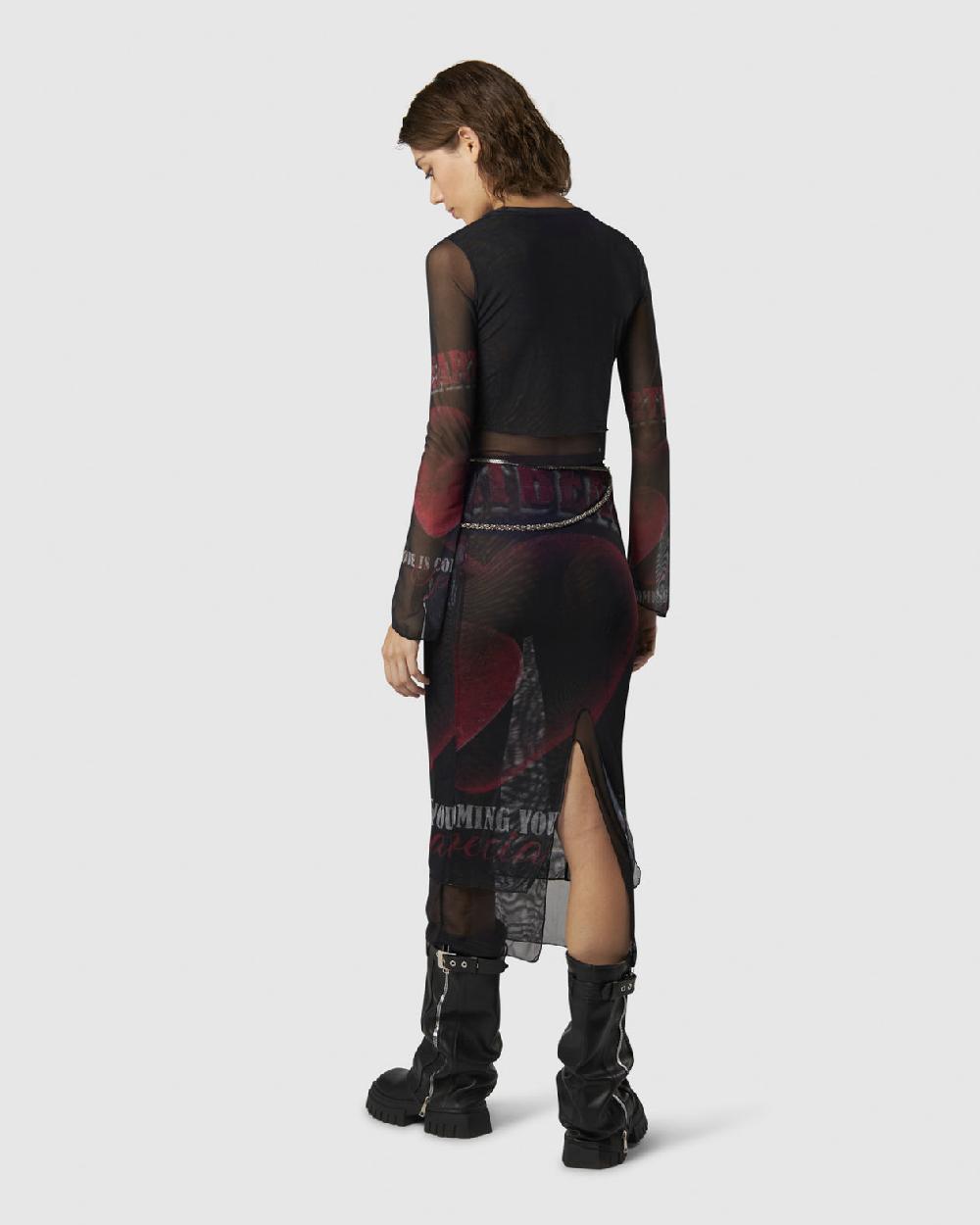Vision Of Super BLACK LONGSLEEVE TOP WITH VELVET HEART PRINT Vendite Flash