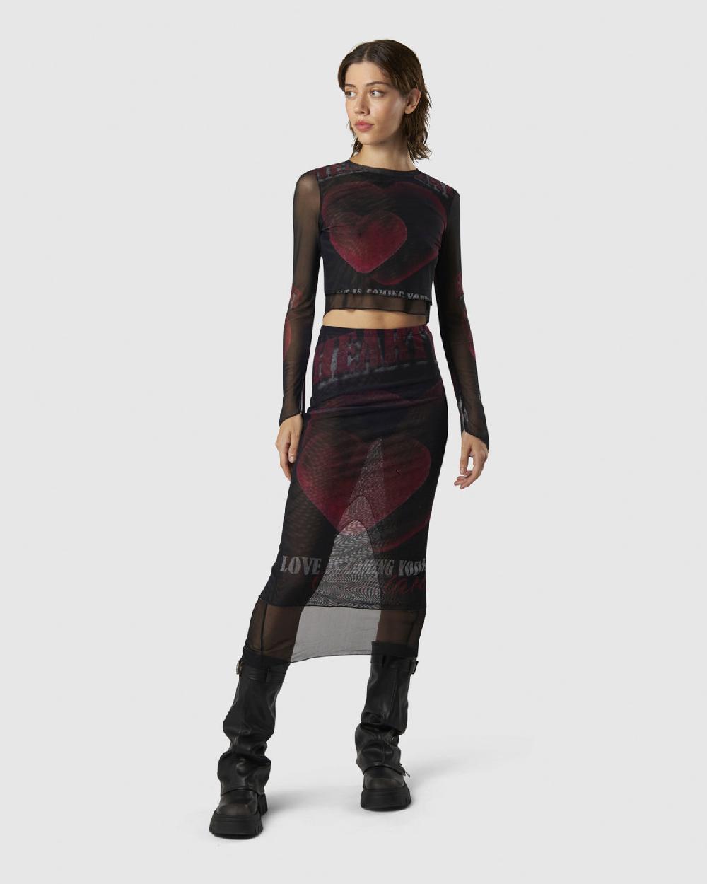 Vision Of Super MIDI SKIRT WITH VELVET HEART PRINT Negozio