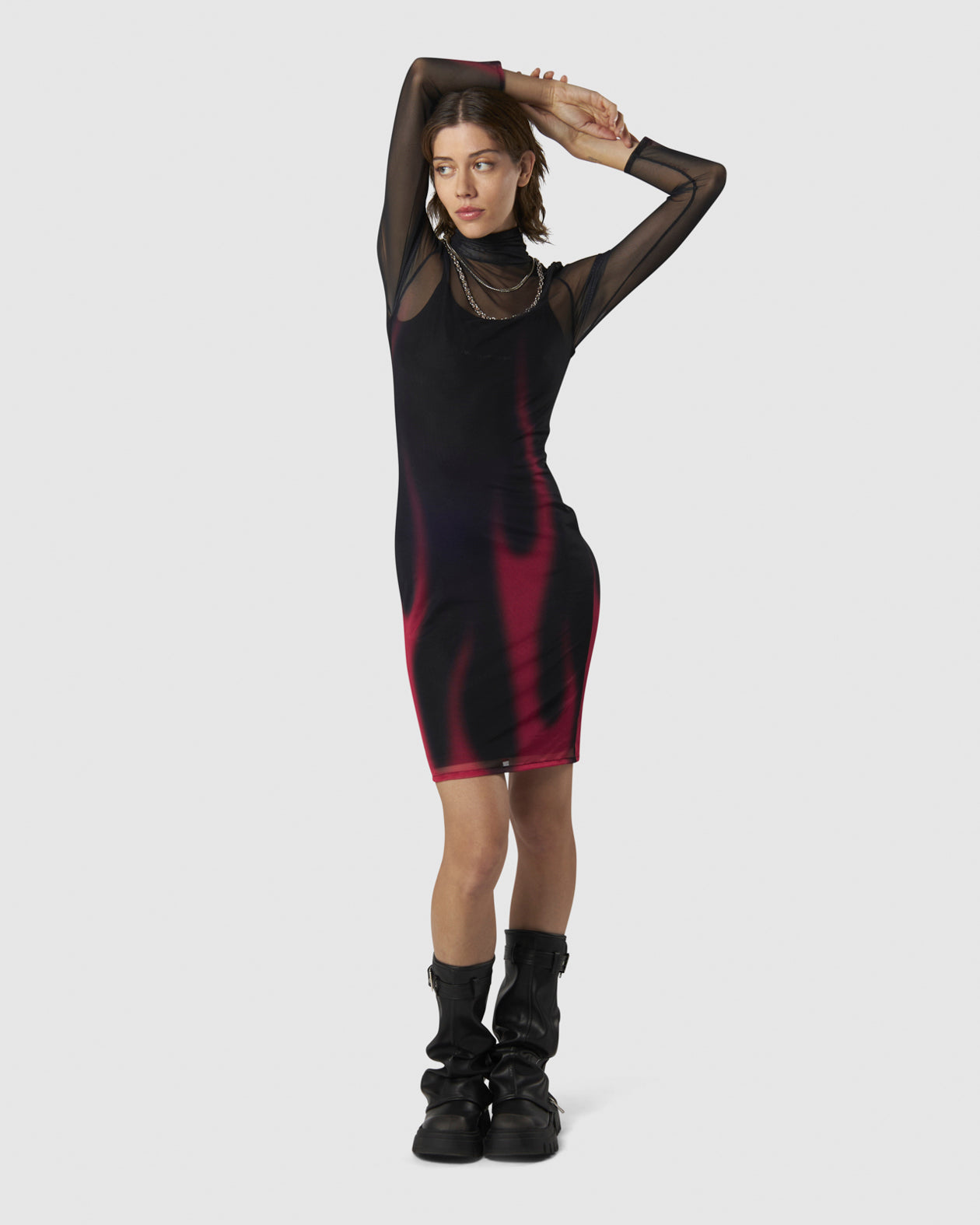 Vision Of Super BLACK MIDI DRESS WITH PINK FLAMES In Saldo