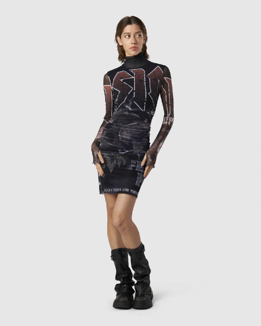 Vision Of Super BLACK MIDI DRESS WITH FELL ROCK GRAPHIC Black Friday Prezzi