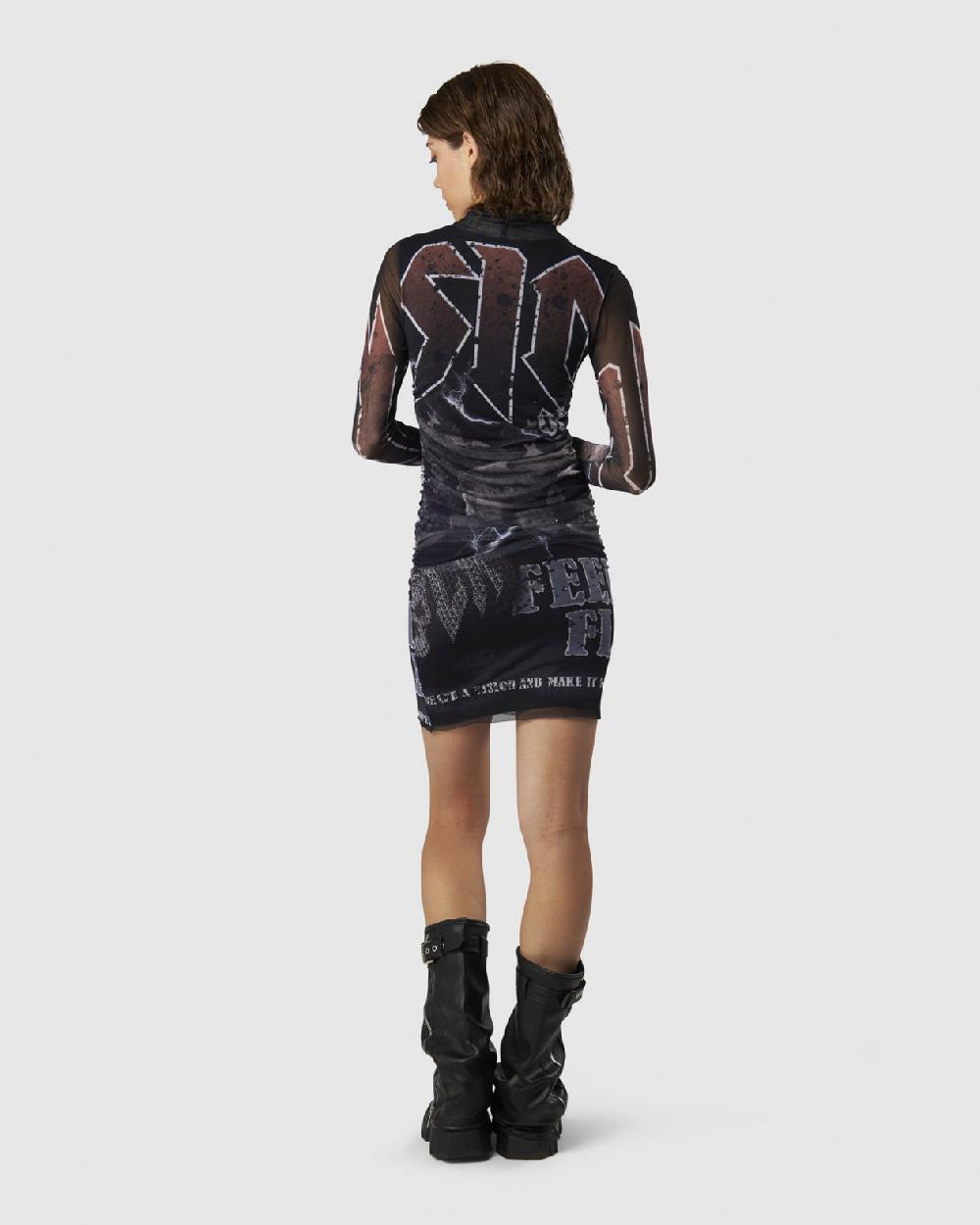 Vision Of Super BLACK MIDI DRESS WITH FELL ROCK GRAPHIC Black Friday Prezzi