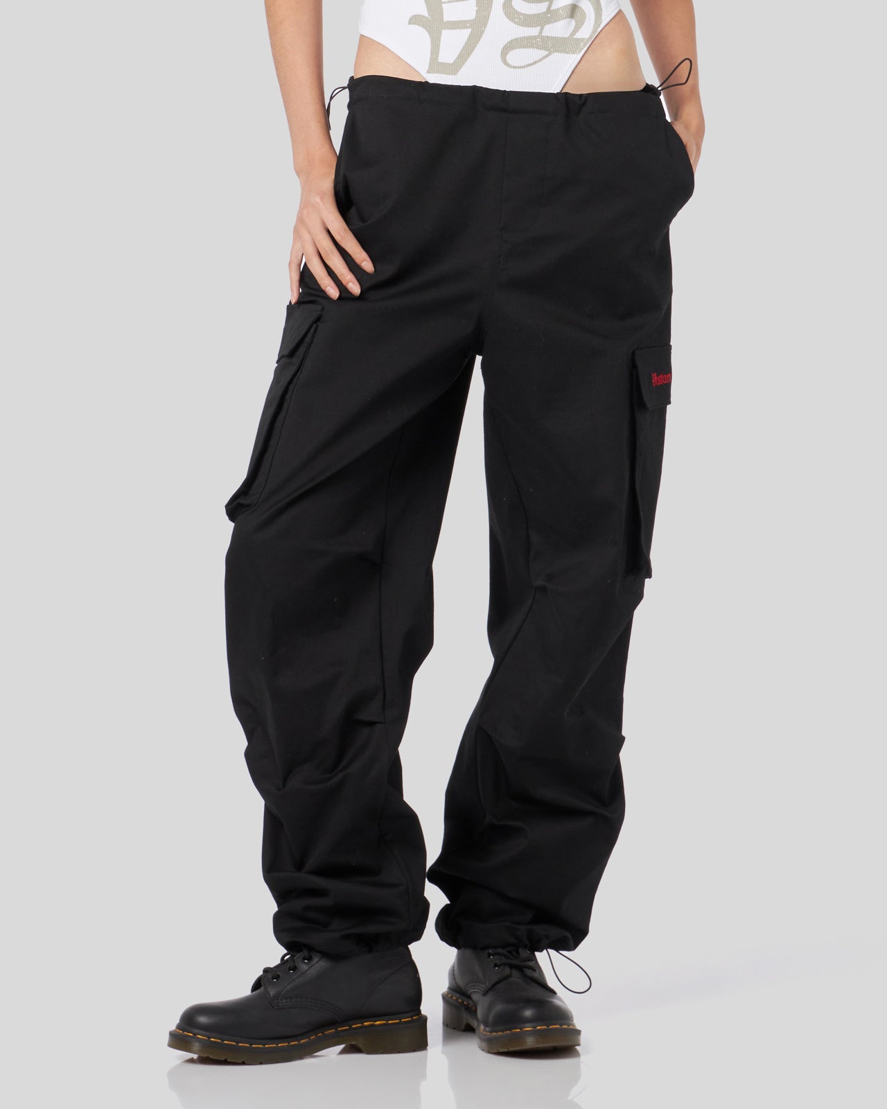 Vision Of Super BLACK CARGO PANTS WITH EMBROIDERED GOTIC LOGO Italy