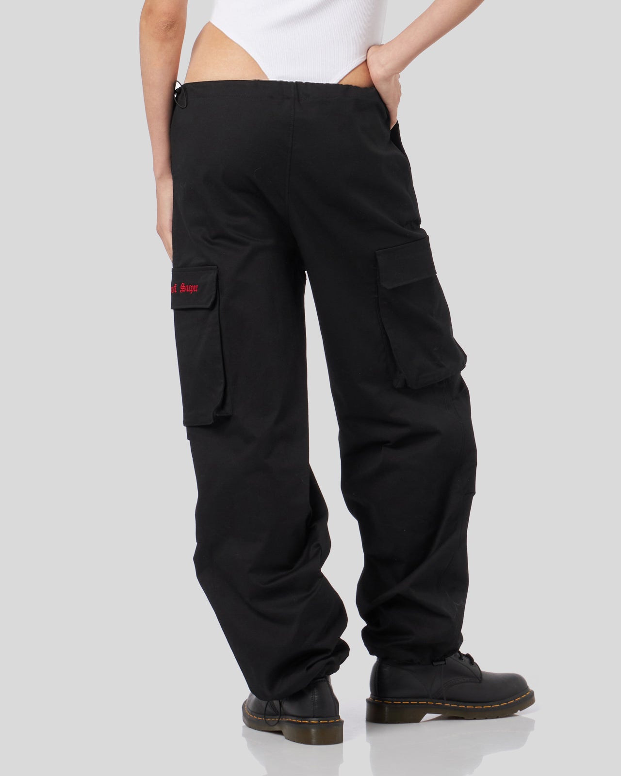Vision Of Super BLACK CARGO PANTS WITH EMBROIDERED GOTIC LOGO Italy