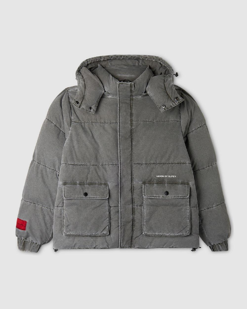 Vision Of Super WASHED PUFFY JACKET WITH RED LABEL AND VOS MILANO TEXT PRINTED ON BACK