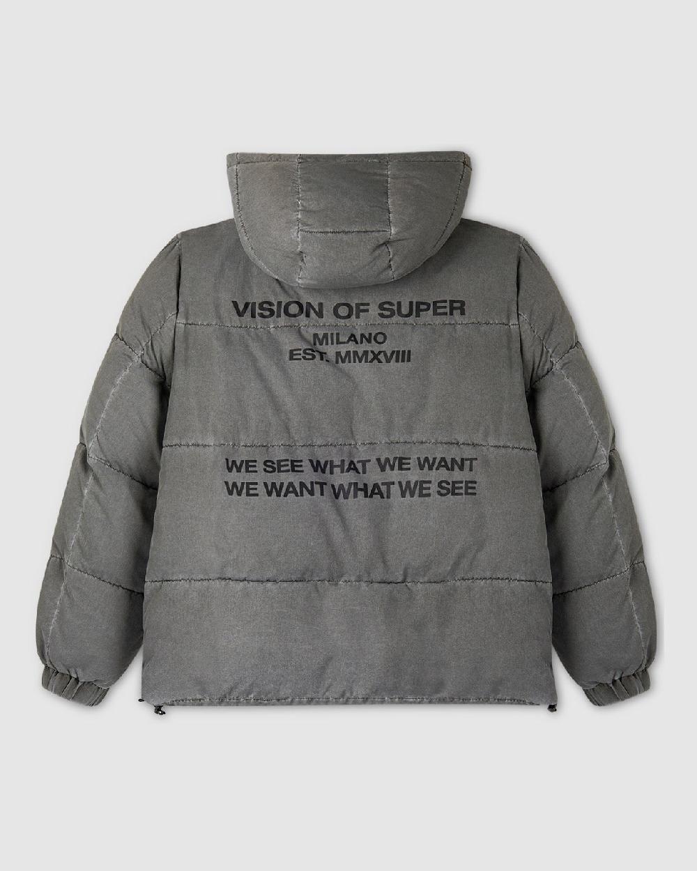 Vision Of Super WASHED PUFFY JACKET WITH RED LABEL AND VOS MILANO TEXT PRINTED ON BACK 50% di sconto per tempo limitato