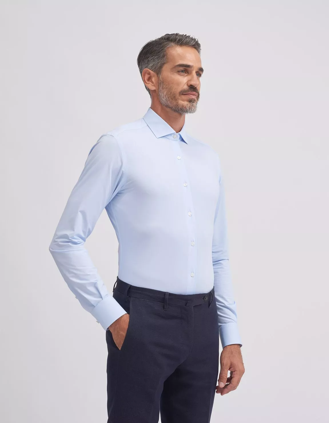 Xacus Camicia Collo francese piccolo Tinta Unita Oxford Celeste chiaro