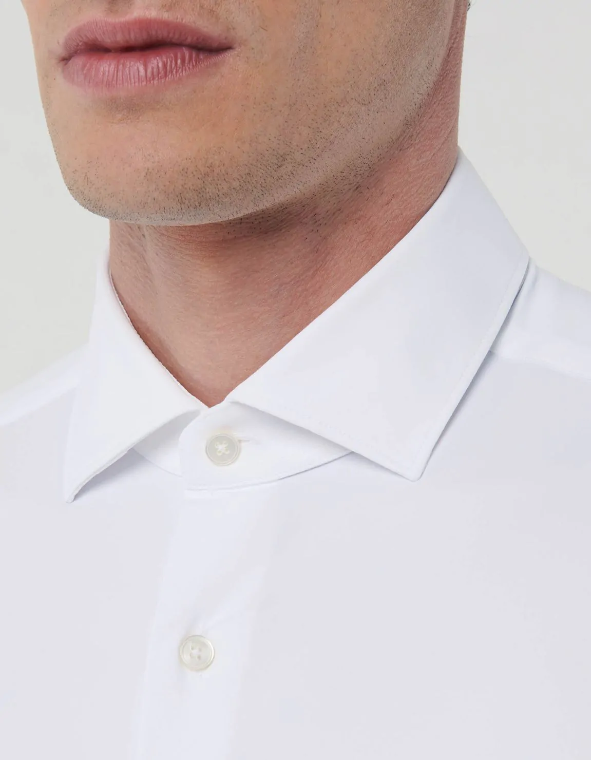Xacus Camicia Collo francese piccolo Tinta Unita Twill Bianco