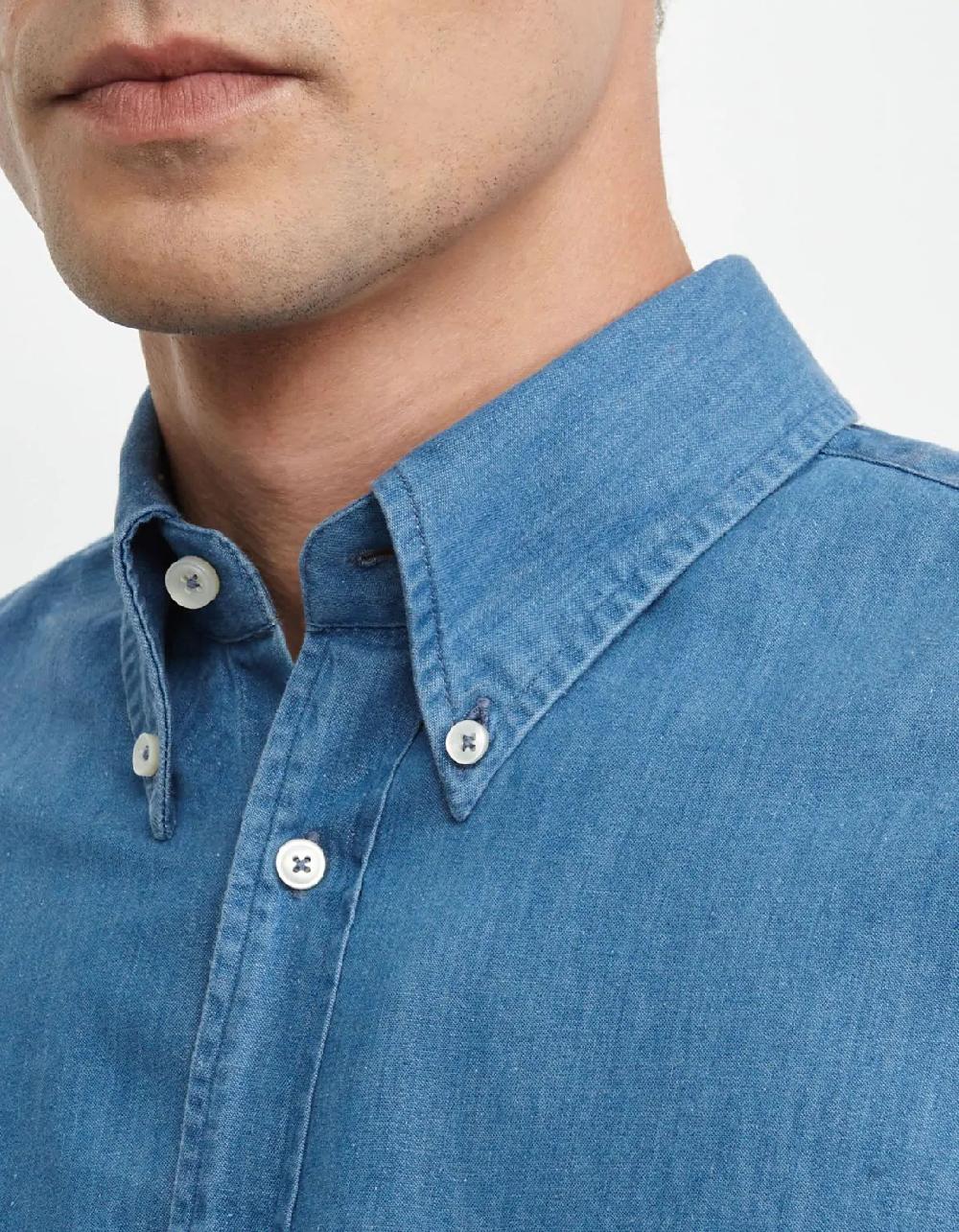 Xacus Camicia Collo button down Tinta Unita Indaco Blue jeans