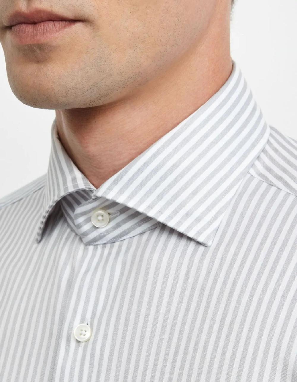 Xacus Camicia Collo francese Righe Twill Grigio chiaro