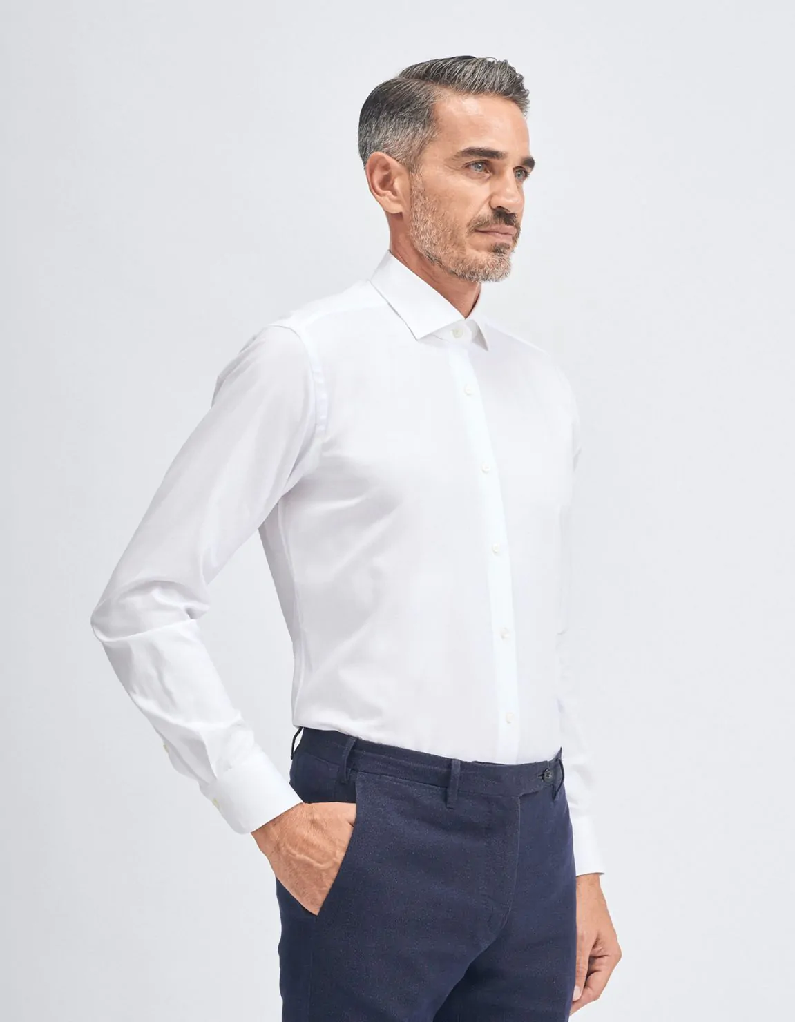 Xacus Camicia Collo francese piccolo Tinta Unita Oxford Bianco