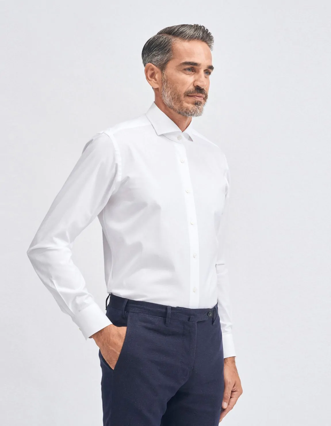 Xacus Camicia Collo francese Tinta Unita Twill Bianco