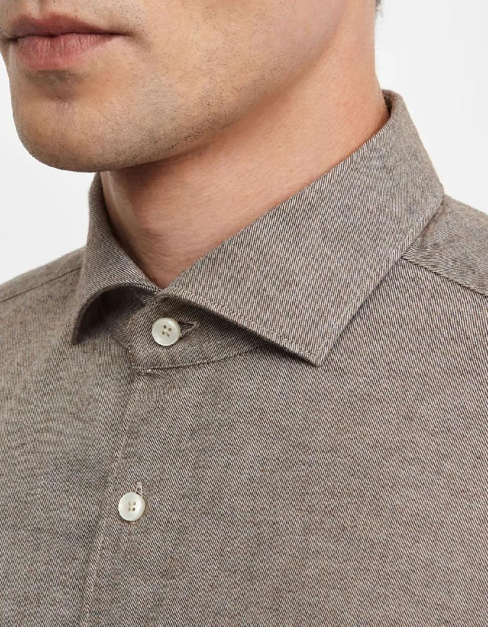 Xacus Camicia Collo francese Tinta Unita Twill Marrone