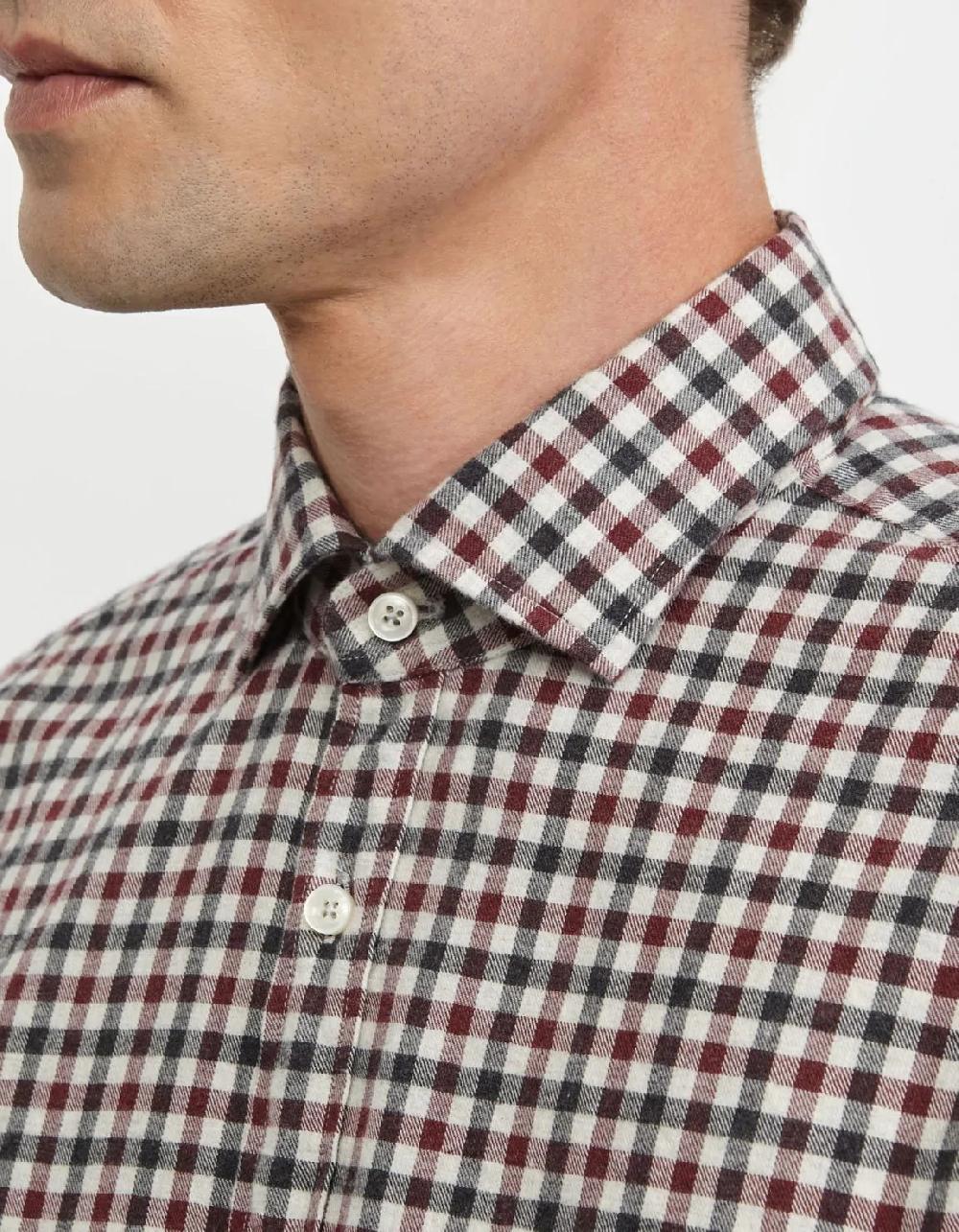 Xacus Camicia Collo francese Quadri Twill Bordeaux