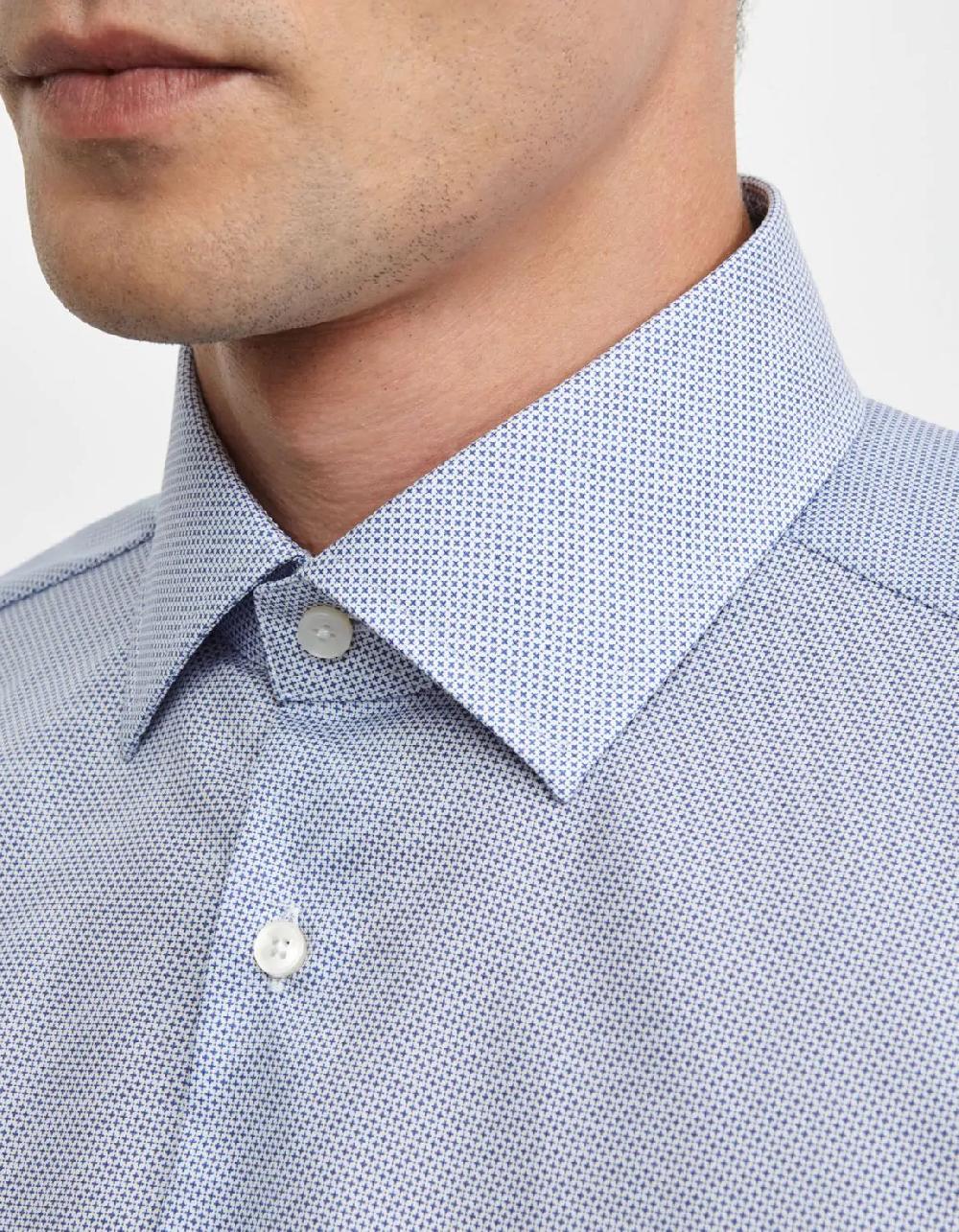 Xacus Camicia Collo italiano Fantasia Popeline Blu