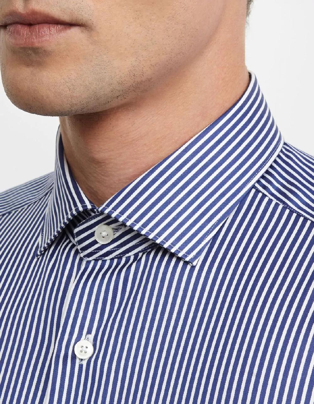 Xacus Camicia Collo francese piccolo Righe Twill Blu bianco