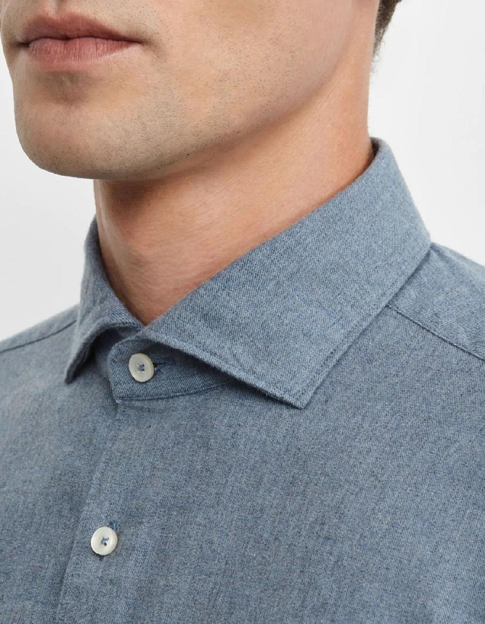 Xacus Camicia Collo francese Tinta Unita Twill Avio