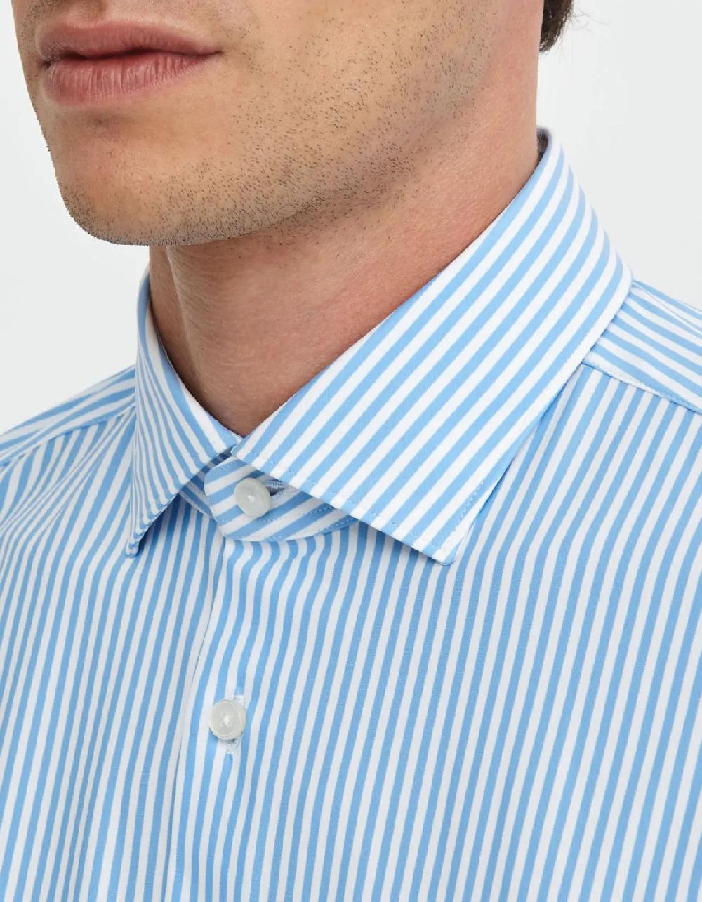 Xacus Camicia Collo francese piccolo Righe Twill Celeste chiaro