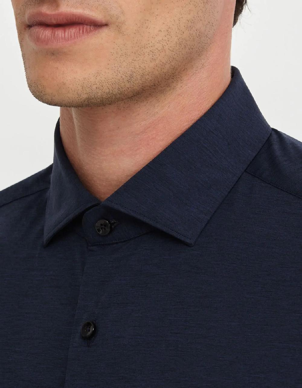 Xacus Camicia Collo francese piccolo Tinta Unita Maglia Blu navy