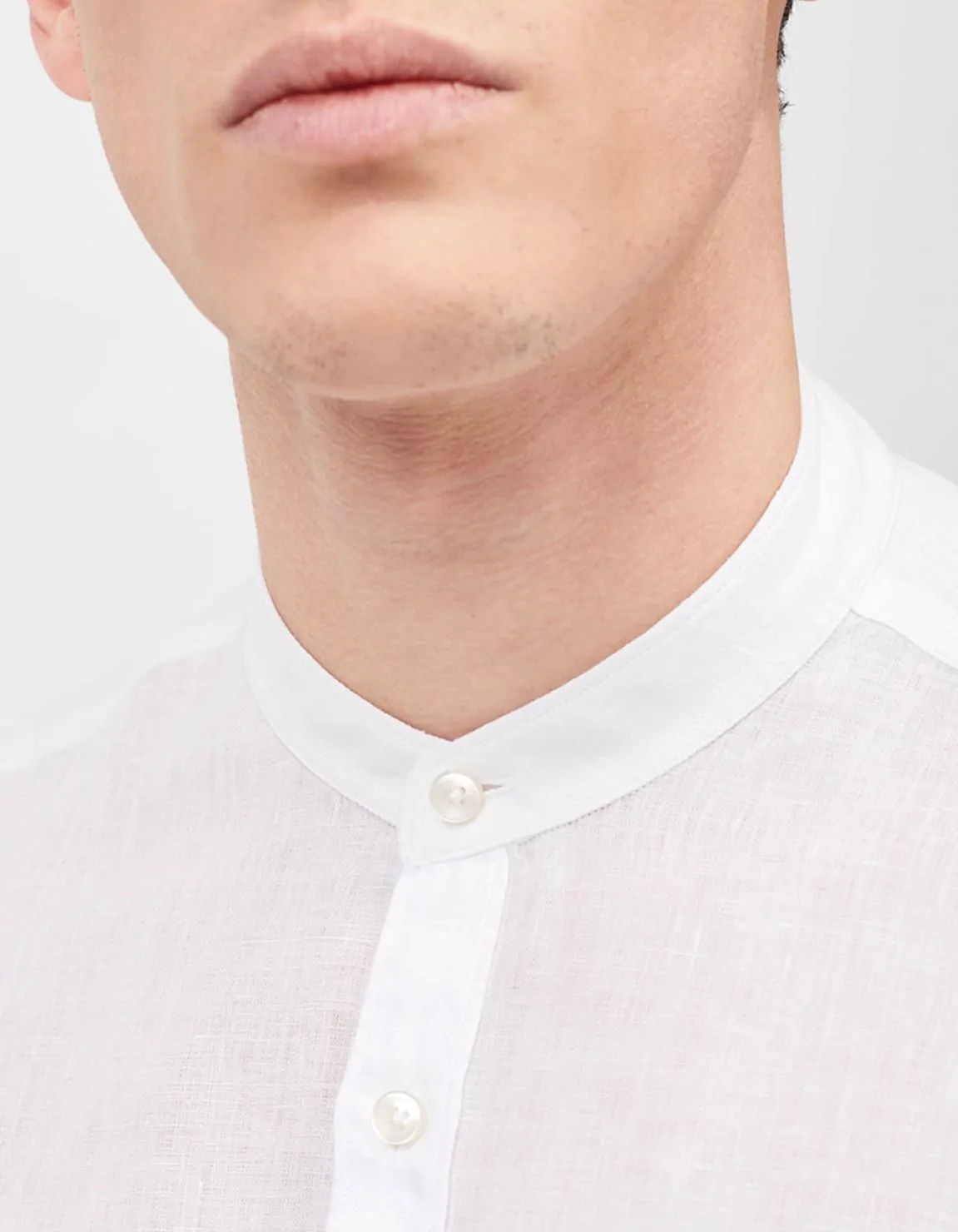 Xacus Camicia Collo coreano Tinta Unita Lino Bianco