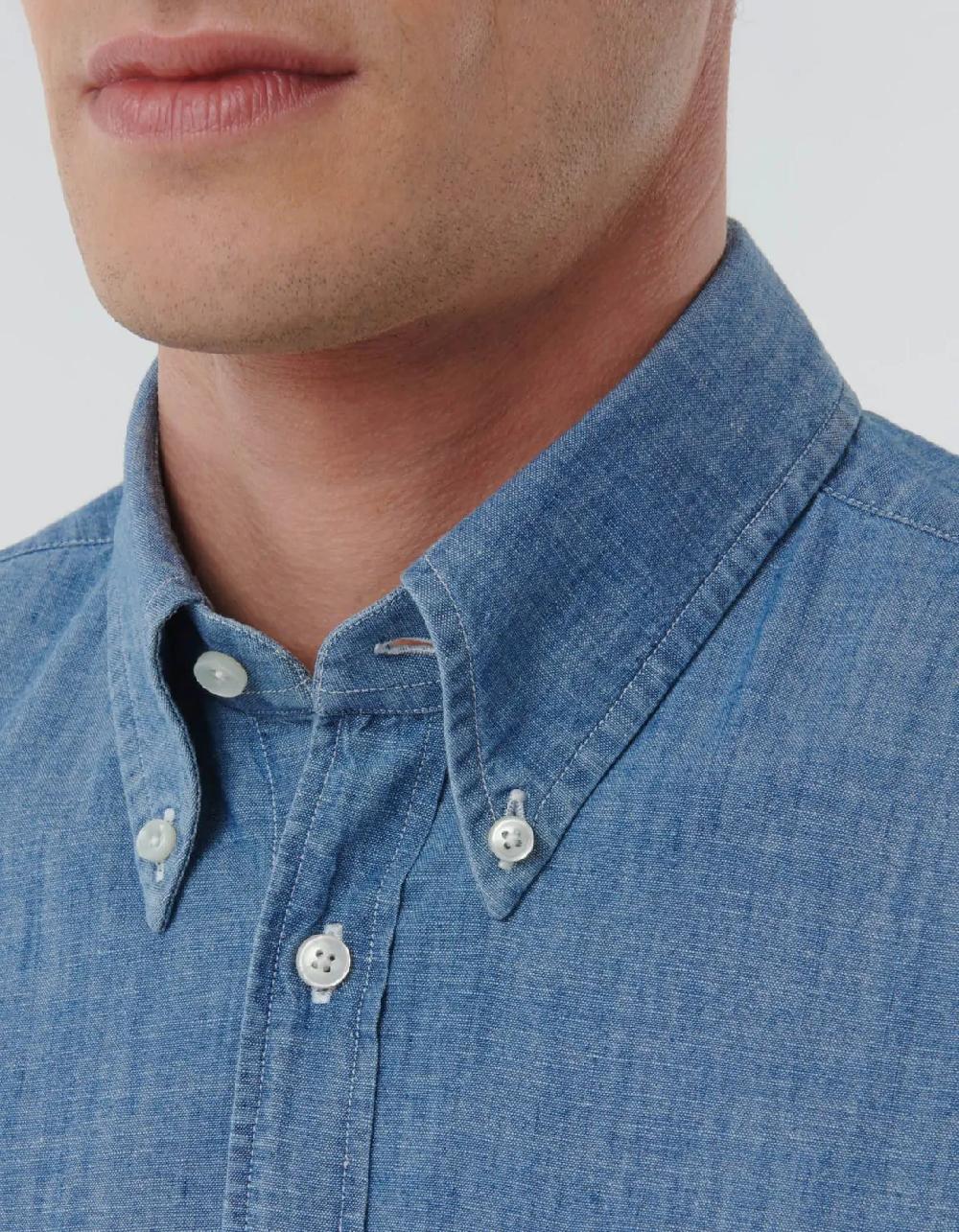 Xacus Camicia Collo button down Tinta Unita Indaco Blue jeans