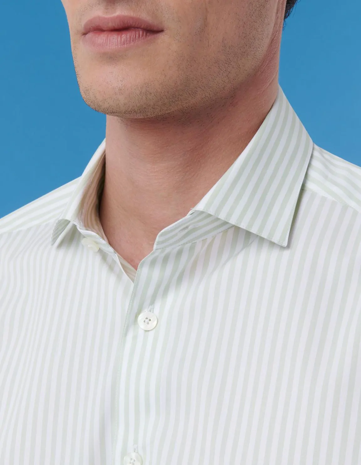 Xacus Camicia Collo francese piccolo Righe Popeline Verde