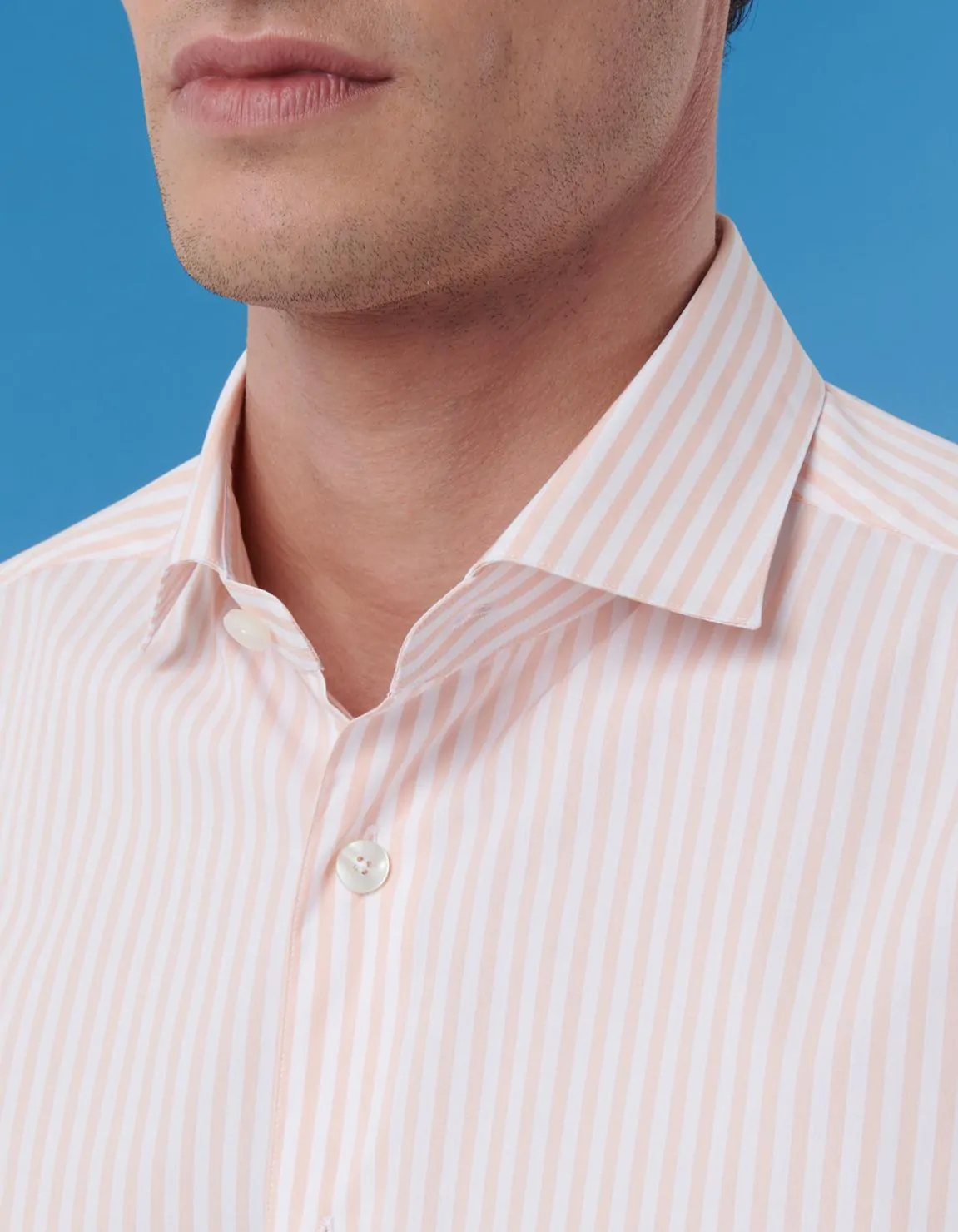 Xacus Camicia Collo francese piccolo Righe Popeline Salmone